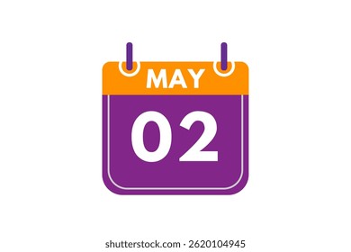 2 de mayo Mes Vector de un solo día, ilustración, calendario con naranja, púrpura, ceniza y blanco Icono de calendario de fondo de color de mayo 2