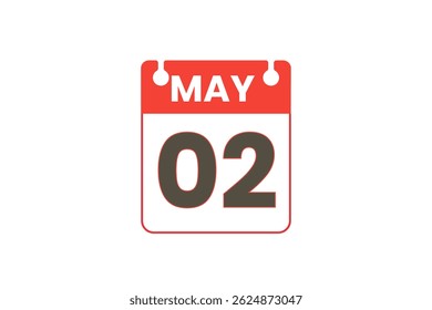 2 may month single day vector, illustration, calendar with red, black and white color background calendar icon of may 2