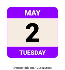 2 May, Tuesday. Date template. Useful design for calendar or event promotion. Vector illustration EPS 10 File.