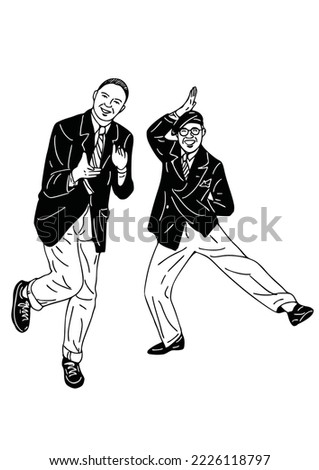 2 men dancing in the city simple living people art illustration