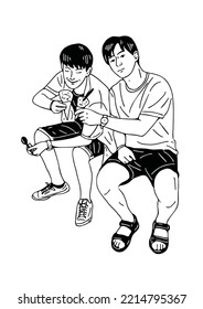 2 men eating ice cream
hand drawn art illustration