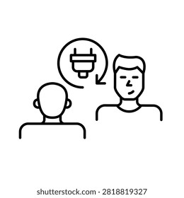 2 men on interview. Instant communication optimization, rapid consultation renewal, seamless dialogue synchronization. Pixel perfect, editable stroke vector icon