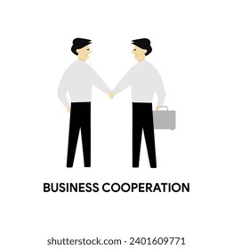 2 men are shaking hands. business pater greets or closes a cooperation agreement. Recruitment and cooperation concept. Vector illustration.