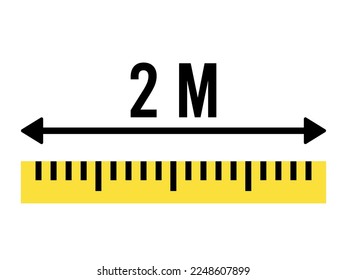 2 meters ruler icon. Vector measure scale, size and length isolated on white background