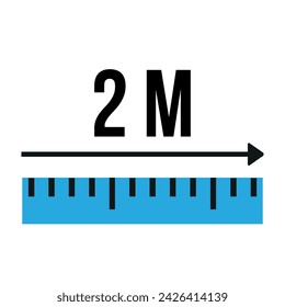 2 Meter Lineal Symbol. Vektor messen blaue Skala, Größe und Länge isoliert auf weißem Hintergrund