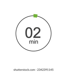 Icono de vector de temporizador de cuenta regresiva digital de 2 min. Ilustración de 2 min de Stopwatch analógica o digital Timer.