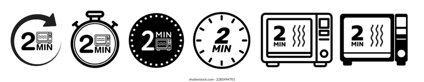 2 min microwave sign. cosmetic cream application time. black and white badge, seal, sticker, logo, and symbol variants. Isolated Vector stock