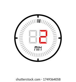 The 2 minute icon isolated on white background. stopwatch vector icon, digital timer. clock and watch, timer, countdown symbol. Vector illustration for logo, web, app, UI.