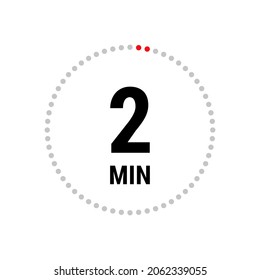 2 minute vector icon, stopwatch symbol, countdown. Isolated illustration with timer. 