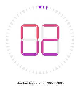 The 2 minutes, stopwatch vector icon, digital timer. Vector digital count down circle board with circle time pie diagram. Watch outline style design, designed for web and app.