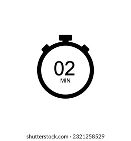 2 minutes timer, 2 min stopwatch or countdown icon. Time measure. Chronometr icon. Stock Vector illustration.
