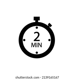 2 minutes timer, stopwatch or countdown icon. Time measure. Chronometr icon. Stock Vector illustration isolated on white background.