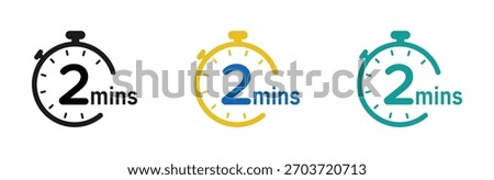 2 minutes timer, stopwatch or countdown vector icons
