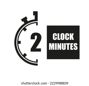 Reloj de 2 minutos. Medición de tiempo digital. Icono vectorial del ronómetro negro aislado en fondo blanco.