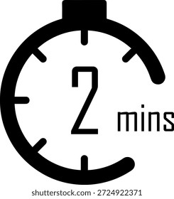 2 Minuten Zeit. Zeitmessung. Chronometer, Vektorsymbol, schwarz, einzeln auf weißem Hintergrund.