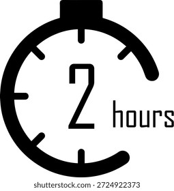 2 Minuten Zeit. Zeitmessung. Chronometer, Vektorsymbol, schwarz, einzeln auf weißem Hintergrund.