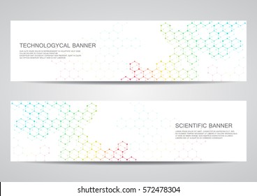 2 Modern Scientific Banners. Molecule Structure Of DNA And Neurons. Abstract Background. Medicine, Science, Technology, Business And Website Templates. Scalable Vector Graphics.