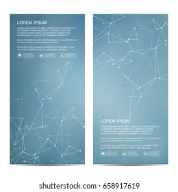 2 of modern vertical scientific banners. Molecular structure of DNA and neurons. Geometric abstract background. Medicine, science, technology, business and website templates
