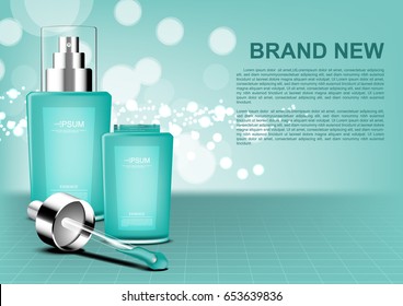 2 moisturizer serum bottles with bokeh on green background