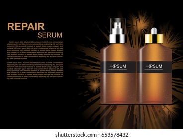 2 moisturizer serum bottles on dark brown background