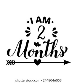 I am 2 Month lettering. Baby milestone card design. Vector template for typography poster, nursery banner, baby clothes, etc