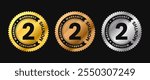 2 months warranty icon in gold circle with circular text. Two months warranty label in gold, bronze, silver colors. Vector illustration