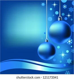 2 New Year's balls, snowflakes, stars, circles on a dark blue background