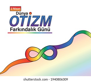 2 Farkındalık günü, cibernauta de Nisan Dünya. Día mundial de concientización del autismo 2 de abril) vector conceptual con símbolos de infinito arcoiris. Conciencia y aceptación de la neurodiversidad. 