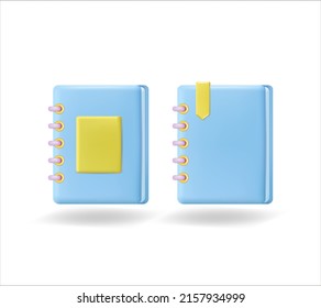 2 notepad icons in cartoon 3d style.Phone book, contact book, or notebook. Contact information, business partners, digital communication concept. 3d vector icon. Cartoon minimalistic style.