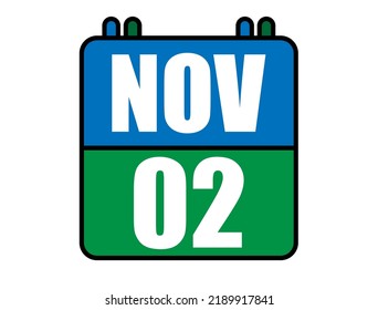 2 November calendar. Blue and green calendar page for November days. Vector isolated on white background.