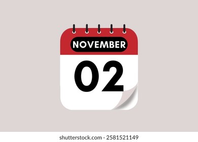 2 November month single day vector, illustration, calendar with rose red, black and off-white color background calendar November 2