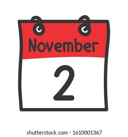 2 November. Vector flat daily calendar icon. Date and time, day, month. Holiday