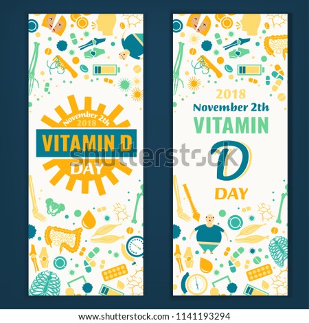 2 November - Vitamin D day. Creative background with signs and symptoms of vitamin D deficiency. Vector illustration on a white background in a flat style. Medicine, healthcare and awareness concept.