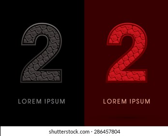2 Number, Abstract Font, Text, Typography, concept luxury hot and dark, red and black, pattern, graphic vector.