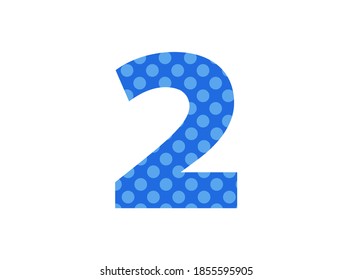 2 Zahlenblaue Schriftart aus Polka Punktmuster. Hübsch süß, altersgerechtes Design für Kinder. LOL Girly Baby Überraschungsstil. für; Geburtstagseinladung, Banner etc. Isolierte Vektorgrafik
