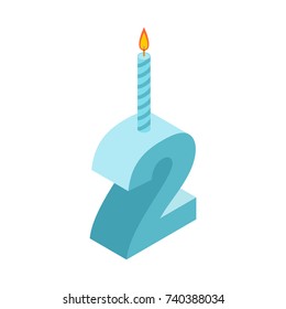 2 number and Candles for birthday. two figure for holiday cartoon style. Vector illustration