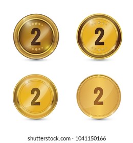 2 Number Circular Vector Gold Web Icon Button