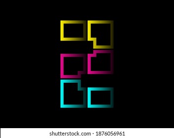 2 number cmyk color vector desing logo. Dynamic split blue, pink, yellow color on black background. For social media,design elements, creative poster, web template and more
