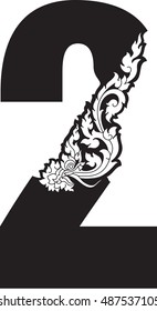 2 number floral dragon head vector /  Southeast Asia Art Style Design