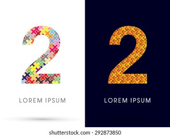 2 Number, Font, designed using Jigsaw puzzle pattern, graphic vector.