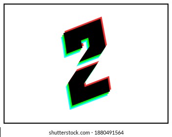 2 number font, vector desing logo.Dynamic, split-color, shadow of  number red, green, blue in black frame on white background. Eps10 illustration