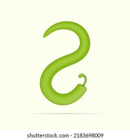 2 number green chili peppers design. Vector vegetable font for healthy and vegan design, nature template, vegetable logo and more