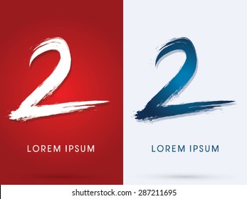 2 Number , Grunge Brush Font Graphic Vector.