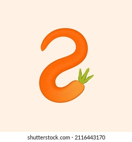 2 number logo made of carrot. Vector hand made organic vegatable font. Useful for vegatable logo, ecology and organic elements, vegan identity etc.