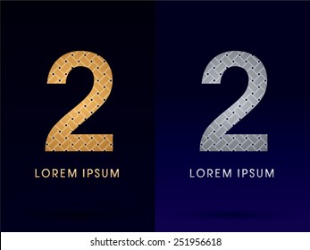 2 Number ,Luxury font , designed using gold and silver line geometric shape on dark background, idea from wicker,basket ,woven, ribbons, jewelry, diamond ,rope, logo, symbol, icon, graphic, vector.