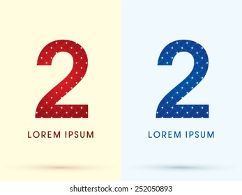 2 ,Number ,Luxury font, designed using red and blue line geometric shape, idea from wicker, basket,woven, ribbons, jewelry, diamond,rope, logo, symbol, icon, graphic, vector.