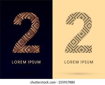 2 ,Number ,Luxury font, designed using gold and brown bronze line square geometric shape with black and white tone, logo, symbol, icon, graphic, vector.