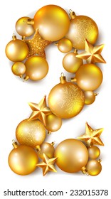 2 number made of shiny Christmas tree balls and stars