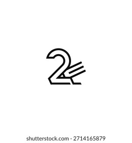 2 number pencil creative logo design.
