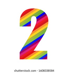 2 Number Rainbow Style Numeral Digit. Colorful Number Vector Illustration Design Isolated on White Background.